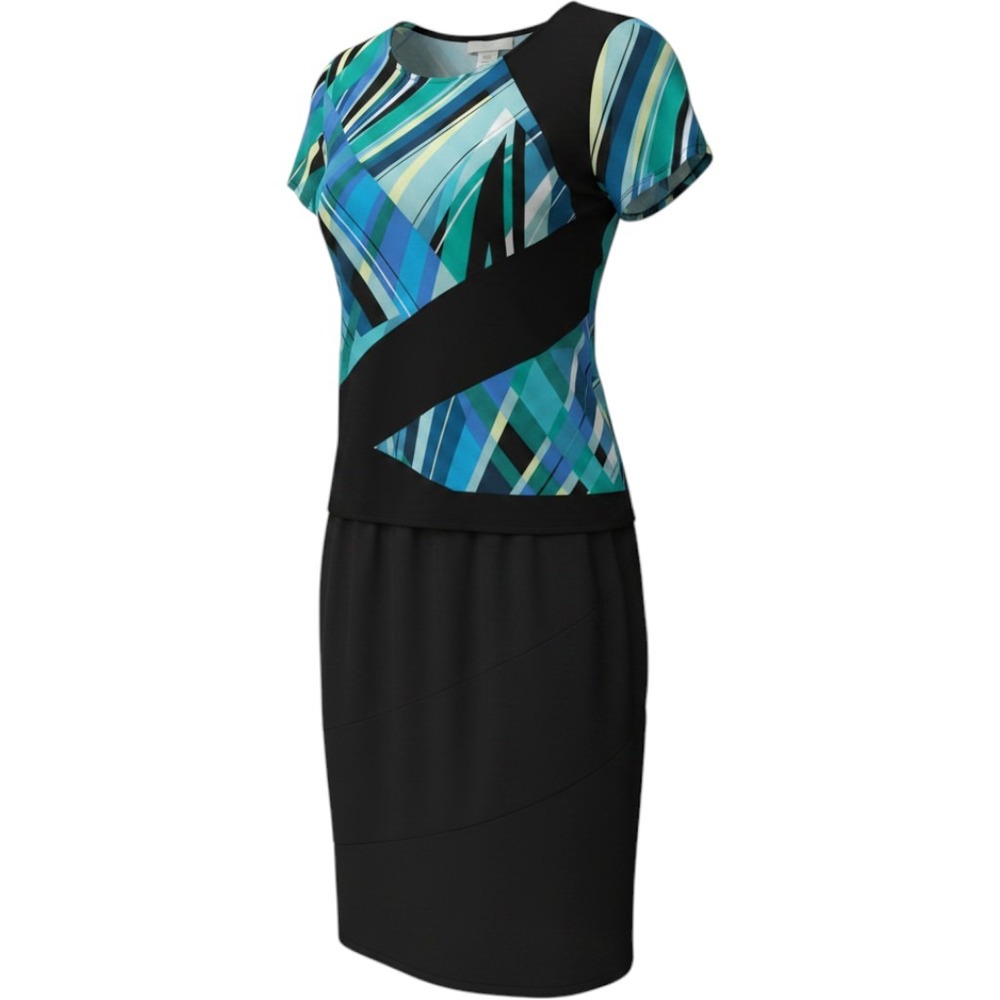 Bon Worth Womens 2 Piece Skirt Set Geometric Abstract Blue Black‎ Petite SP MP
